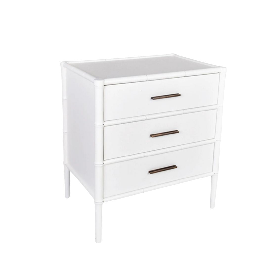 Bamboo Detail 3 Drawers Bedside Table - White