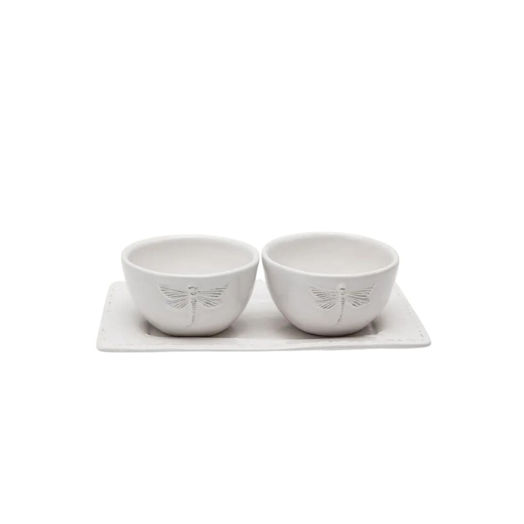 Dragonfly Stoneware White Condiment Set - 3PC