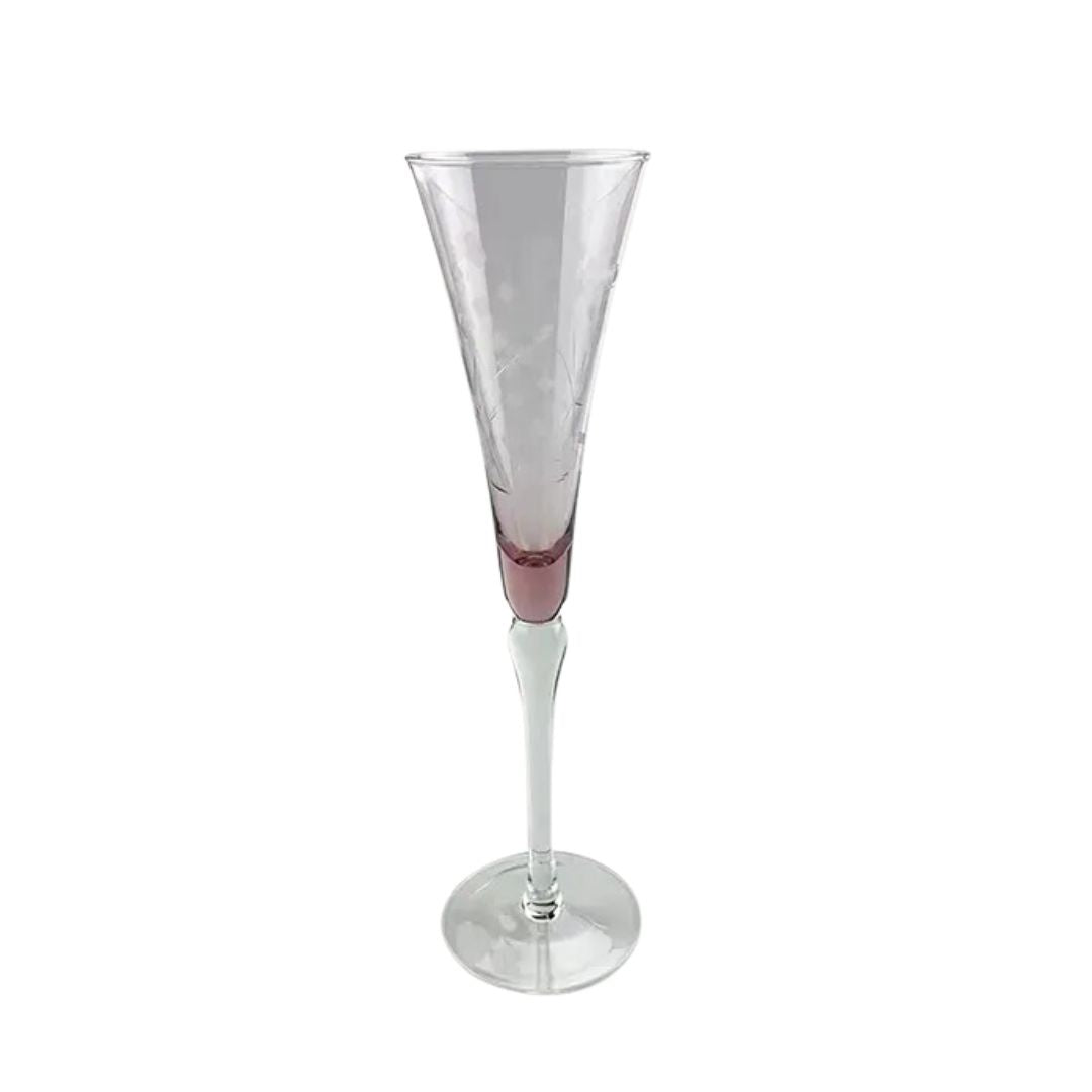 Floral Etched Champagne Glass - Pink