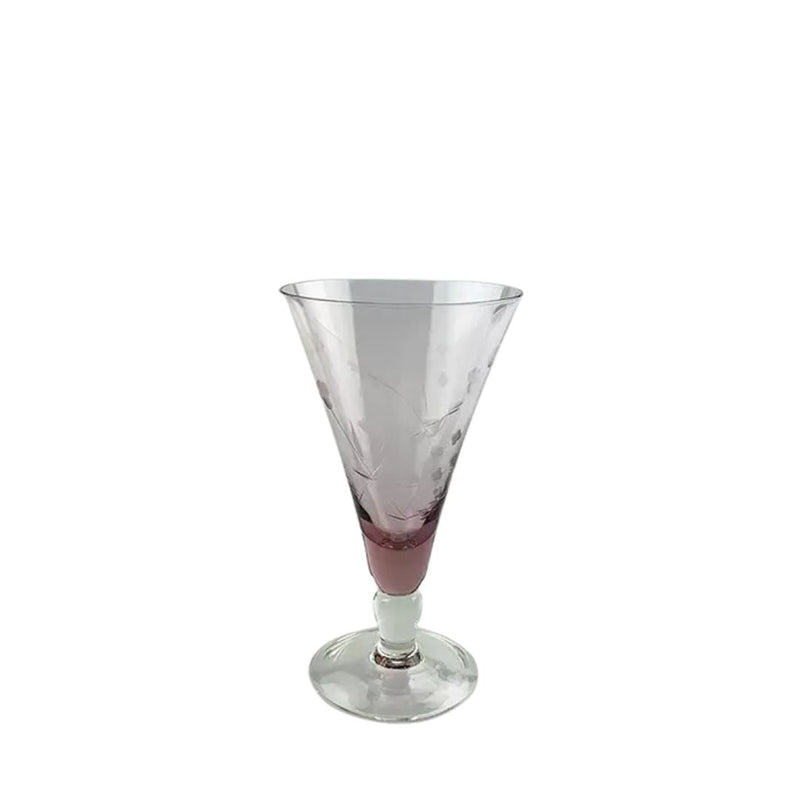 Floral Etched Short Wine Glass - Pink